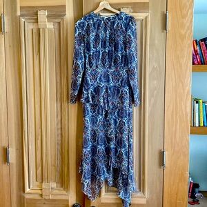 Veronica Beard Sazan Long Sleeve Handkerchief Hem Paisley Dress Feminine Size 2